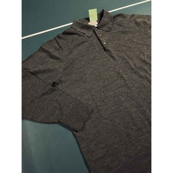 Men’s LL Bean Button Collared 100% Wool Pullover Sweater LARGE - FHQ7 Dark Gray - Picture 1 of 6